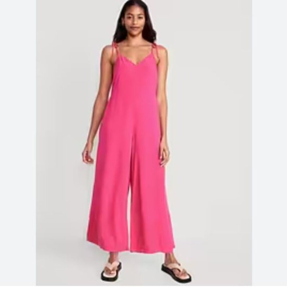 NWT Old Navy | Loose Cropped Tie-Shoulder V-Neck Cami Pink Jumpsuit | Medium